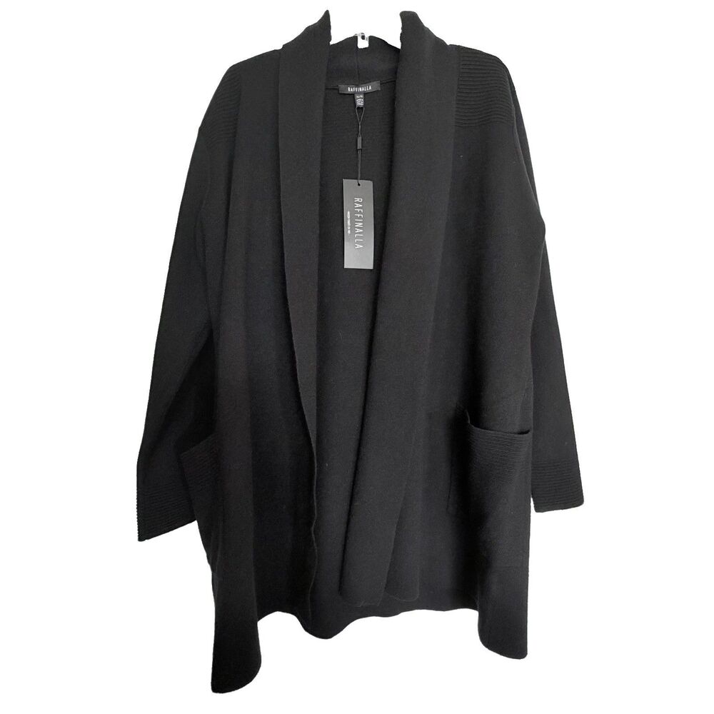Raffinalla Women’s Shawl Collar Open Front Cardigan Black Jacket Ribbed NWT